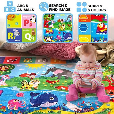 QUOKKA Baby Floor Play Mats with Animals & Alphabet for Kids 2-5 Years Old Soft Rug Non-Slip Pads