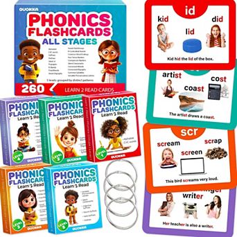 QUOKKA 260 Flash Cards 20 Phonic Stages for Kids Ages 4-8 Years Learn to Read Games & Manipulative