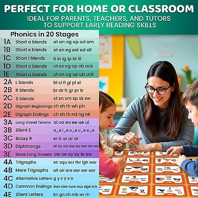 QUOKKA 260 Flash Cards 20 Phonic Stages for Kids Ages 4-8 Years Learn to Read Games & Manipulative