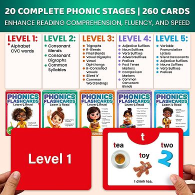 QUOKKA 260 Flash Cards 20 Phonic Stages for Kids Ages 4-8 Years Learn to Read Games & Manipulative