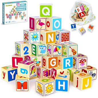 QUOKKA 26 Wooden ABC Blocks for Toddlers 1-3 Years - Learning Baby Block Stacking Alphabet Wood Toys
