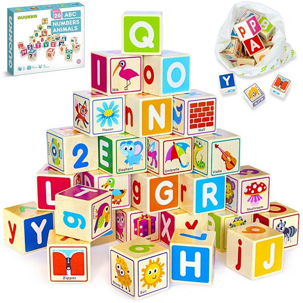 QUOKKA 26 Wooden ABC Blocks for Toddlers 1-3 Years - Learning Baby