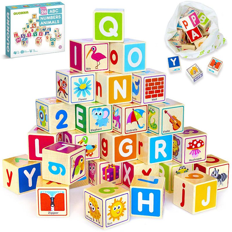QUOKKA 26 Wooden ABC Blocks for Toddlers 1-3 Years - Learning Baby