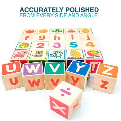 QUOKKA 26 Wooden ABC Blocks for Toddlers 1-3 Years - Learning Baby Block Stacking Alphabet Wood Toys