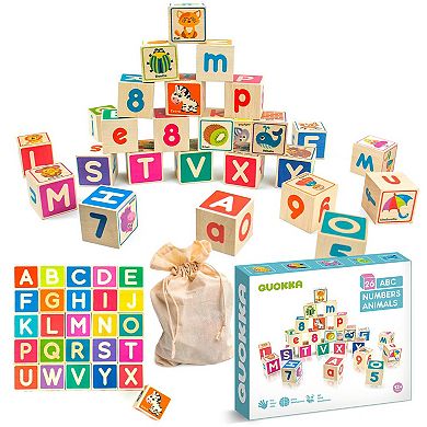 QUOKKA 26 Wooden ABC Blocks for Toddlers 1-3 Years - Learning Baby Block Stacking Alphabet Wood Toys