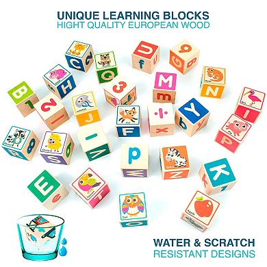 QUOKKA 26 Wooden ABC Blocks for Toddlers 1-3 Years - Learning Baby Block Stacking Alphabet Wood Toys