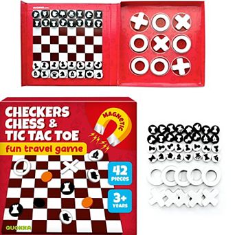 QUOKKA Magnetic 3-in-1 Travel Game for Kids Chess, Checkers & Tic Tac Toe for Ages 4-8