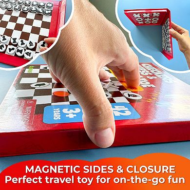 QUOKKA Magnetic 3-in-1 Travel Game for Kids Chess, Checkers & Tic Tac Toe for Ages 4-8