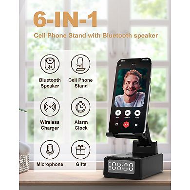Cell Phone Stand with Wireless Bluetooth Speaker Wireless Charger, Phone Charger Stand