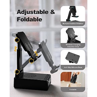 Cell Phone Stand with Wireless Bluetooth Speaker Wireless Charger, Phone Charger Stand