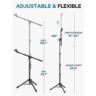 Microphone Stand, Tripod Boom Arm Floor Mic Stand Height Adjustable Heavy Duty