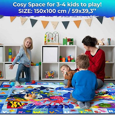 QUOKKA Baby Floor Play Mats Ocean ABC Rug for Infants & Kids 2-5 Years Old Soft Rug Non-Slip Pads