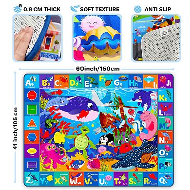 QUOKKA Baby Floor Play Mats Ocean ABC Rug for Infants & Kids 2-5 Years Old Soft Rug Non-Slip Pads