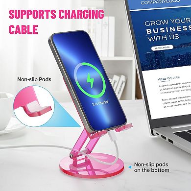 Adjustable Angle Acrylic Cell Phone Stand for Desk, Foldable Acrylic Phone Holder Cute