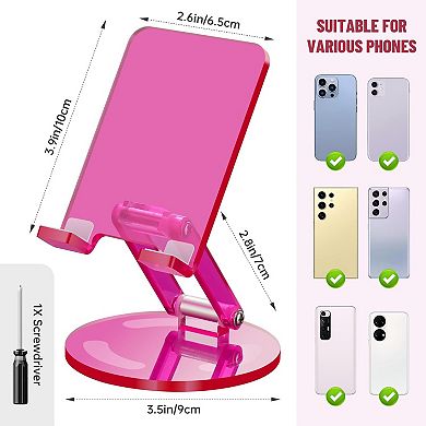 Adjustable Angle Acrylic Cell Phone Stand for Desk, Foldable Acrylic Phone Holder Cute