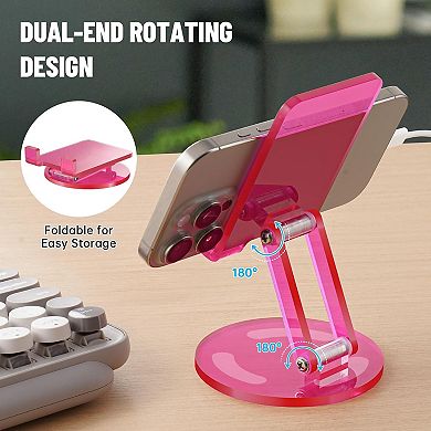 Adjustable Angle Acrylic Cell Phone Stand for Desk, Foldable Acrylic Phone Holder Cute