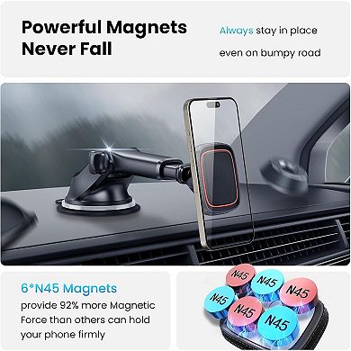 Magnetic Car Phone Mount with Telescopic Arm & Suction Cup