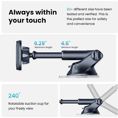 Magnetic Car Phone Mount with Telescopic Arm & Suction Cup