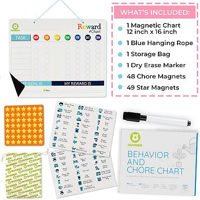 QUOKKA Reward Chart For Children Behaviour - Magnetic Chores Chart - Dry and Erase