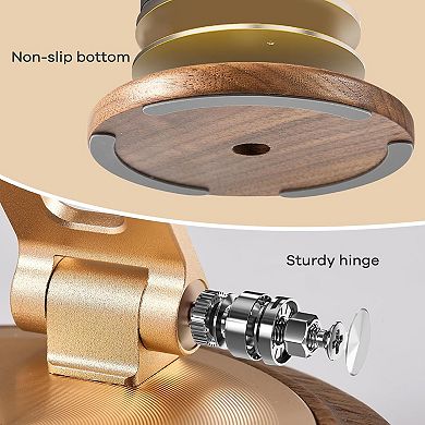 Adjustable Foldable Phone Stand for Desk - Durable Aluminum & Walnut Wood