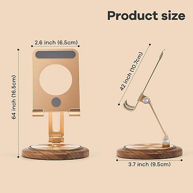 Adjustable Foldable Phone Stand for Desk - Durable Aluminum & Walnut Wood