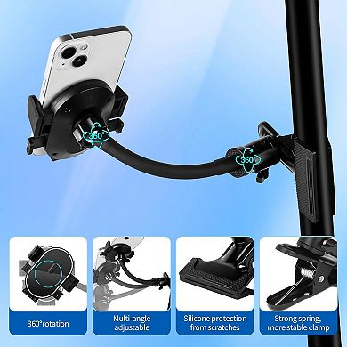 Hands-Free Clip Phone Holder with Auto-Locking Clamp & Adjustable Metal Arm