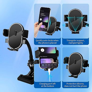 Hands-Free Clip Phone Holder with Auto-Locking Clamp & Adjustable Metal Arm