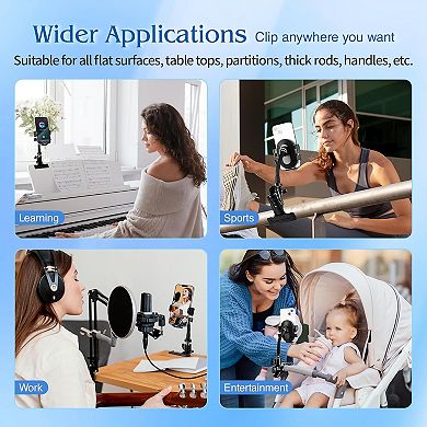 Hands-Free Clip Phone Holder with Auto-Locking Clamp & Adjustable Metal Arm