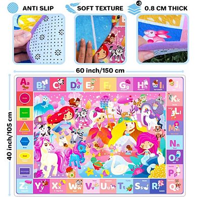 QUOKKA Baby Play Mats with Unicorns & Princess ABC for Kids 2-5 Years Old Soft Rug Non-Slip Pads