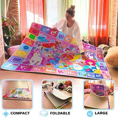 QUOKKA Baby Play Mats with Unicorns & Princess ABC for Kids 2-5 Years Old Soft Rug Non-Slip Pads