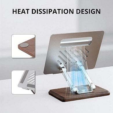 Laptop Stand for Desk, Laptop Riser with 360 Rotating Walnut Base, Adjustable Laptop Stand