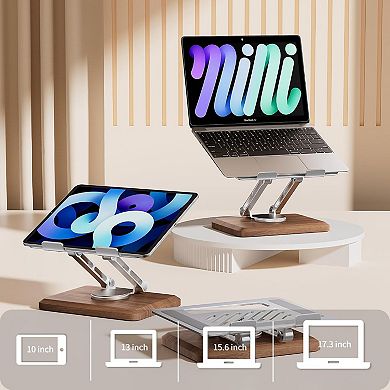 Laptop Stand for Desk, Laptop Riser with 360 Rotating Walnut Base, Adjustable Laptop Stand