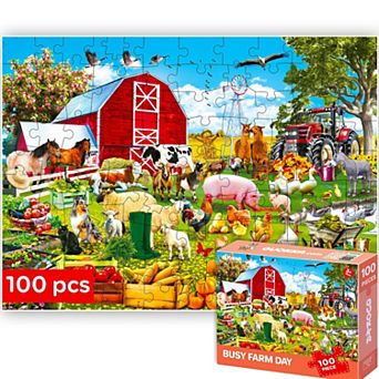 QUOKKA Farm Animals Puzzle for Kids Ages 4-8 100 pc Large Floor Learning Puzzle for Boys & Girls
