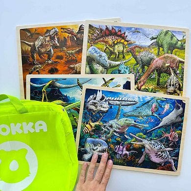 QUOKKA Set 4 Realistic Wooden Puzzles 36 Pcs Land, Sea, Desert, & Sky Dinosaurs for Kids 4-6 Years