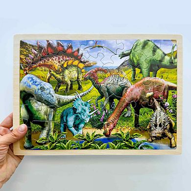 QUOKKA Set 4 Realistic Wooden Puzzles 36 Pcs Land, Sea, Desert, & Sky Dinosaurs for Kids 4-6 Years