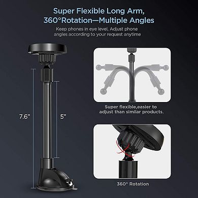 Magnetic Car Phone Mount with N45 Magnets, Strong Suction Cup