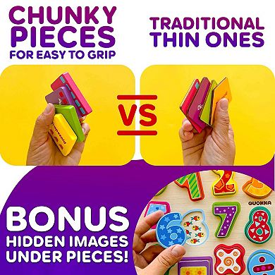 QUOKKA Chunky Wooden Puzzles for Kids 2-4 Numbers, Alphabet & Shapes Learning Travel Game