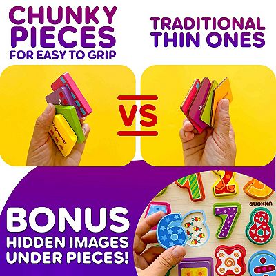 QUOKKA Chunky Wooden Puzzles for Kids 2-4 Numbers, Alphabet
