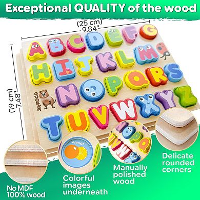 QUOKKA Chunky Wooden Puzzles for Kids 2-4 Numbers, Alphabet & Shapes Learning Travel Game