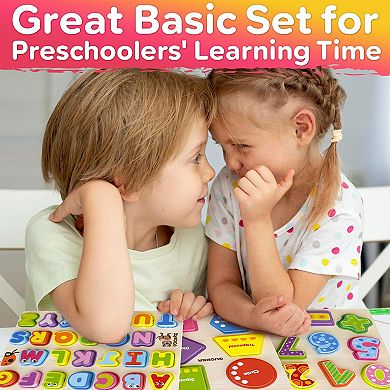 QUOKKA Chunky Wooden Puzzles for Kids 2-4 Numbers, Alphabet & Shapes Learning Travel Game