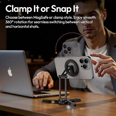 Magnetic Phone Tripod, Foldable Mini Tripod Mount with MagSafe Phone Holder