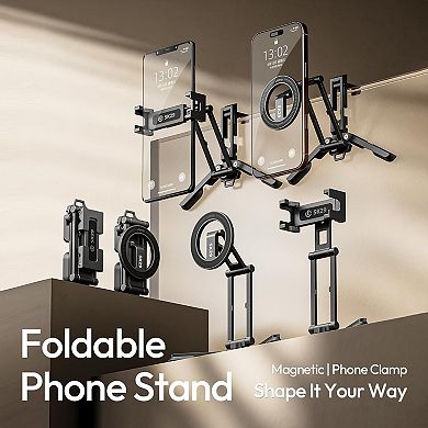 Magnetic Phone Tripod, Foldable Mini Tripod Mount with MagSafe Phone Holder
