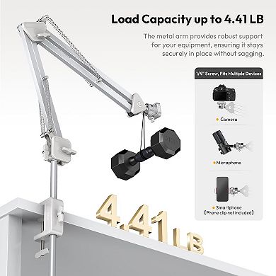 Adjustable 360° Camera Desk Mount, 18-36" Height, Multi-Device Compatible