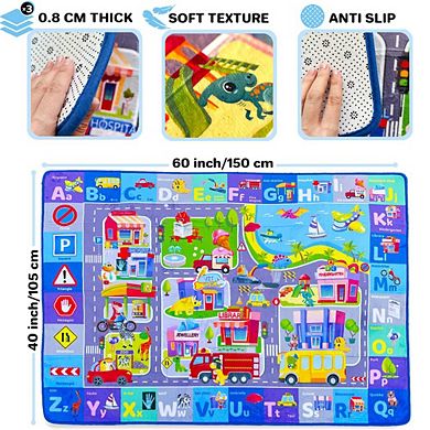 QUOKKA Baby Floor Play Mats with City and Alphabet for Kids 2-5 Years Old Soft Rug Non-Slip Padded