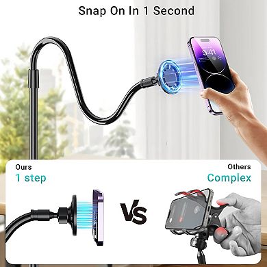 Adjustable Height Magnetic Phone Holder for Bed, Desk, and Kitchen
