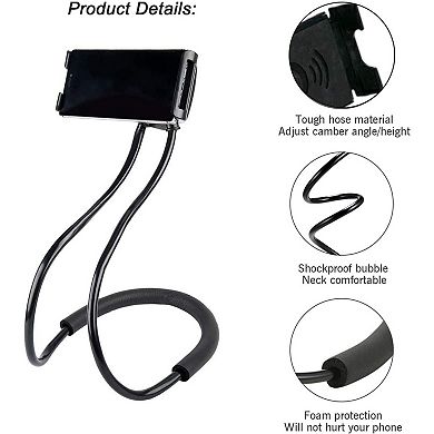 Hands-Free Cell Phone Stand, Adjustable Neck Mount, 360° Rotation