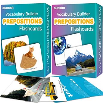 QUOKKA Flash Cards Set of 2 for Kids Vocabulary Builder with Words, Sentences & Action Verbs