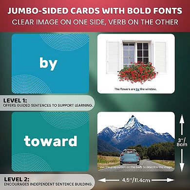 QUOKKA Flash Cards Set of 2 for Kids Vocabulary Builder with Words, Sentences & Action Verbs