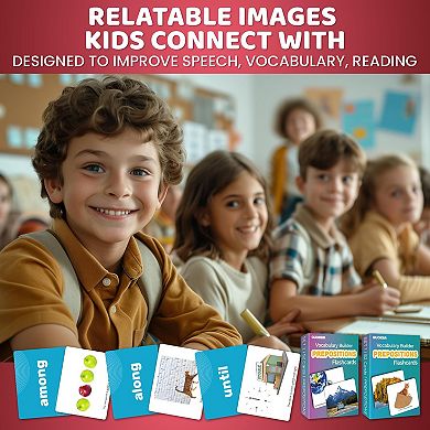 QUOKKA Flash Cards Set of 2 for Kids Vocabulary Builder with Words, Sentences & Action Verbs