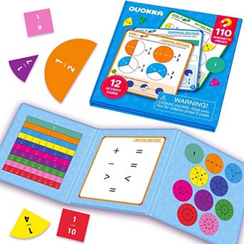 QUOKKA Magnetic Fractions Learning Set 110 Magnets, 12 Task Pages for Kids 6-12 Years - Math Games